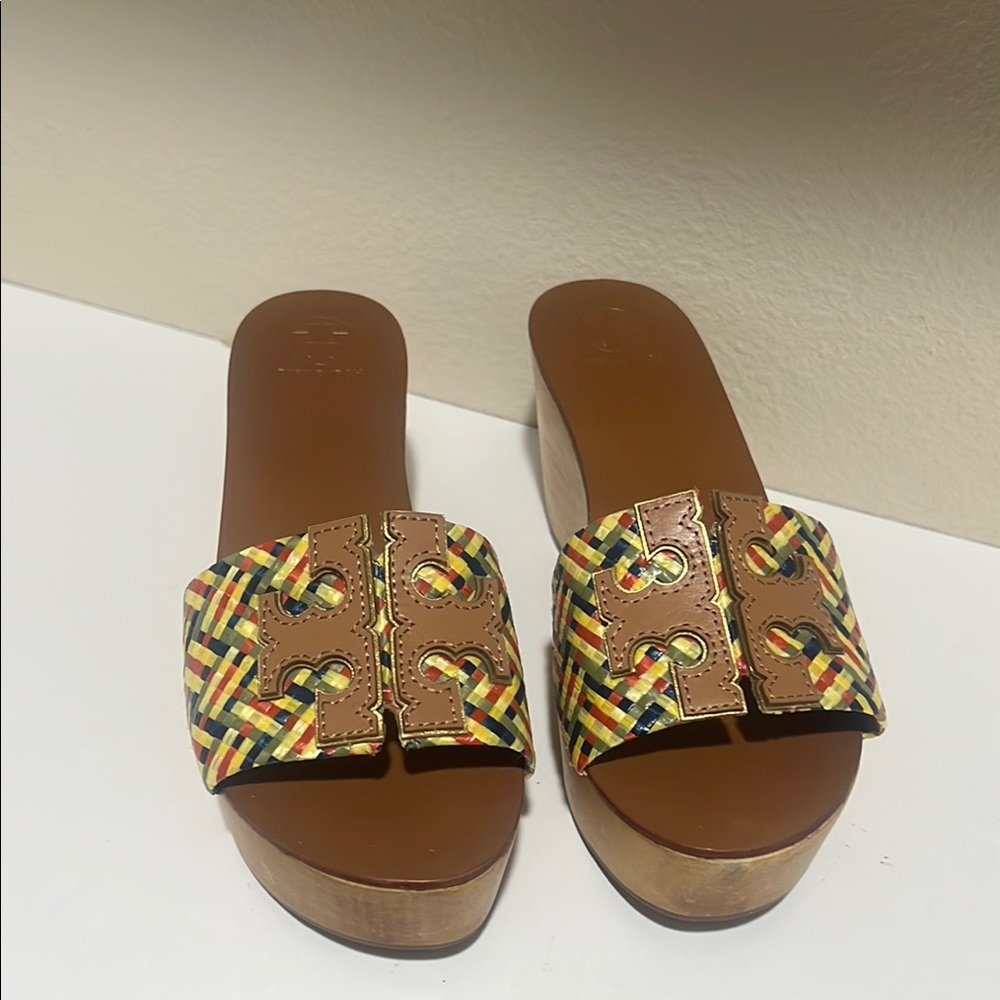 Tory Burch Yellow and Brown Woven Sandals